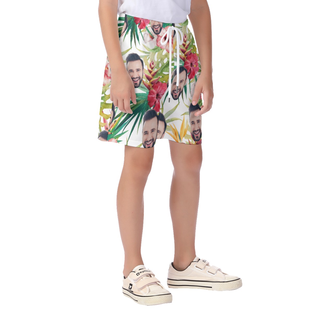 Cute Custom Face Hibicus Aloha Beach Shorts For Kids