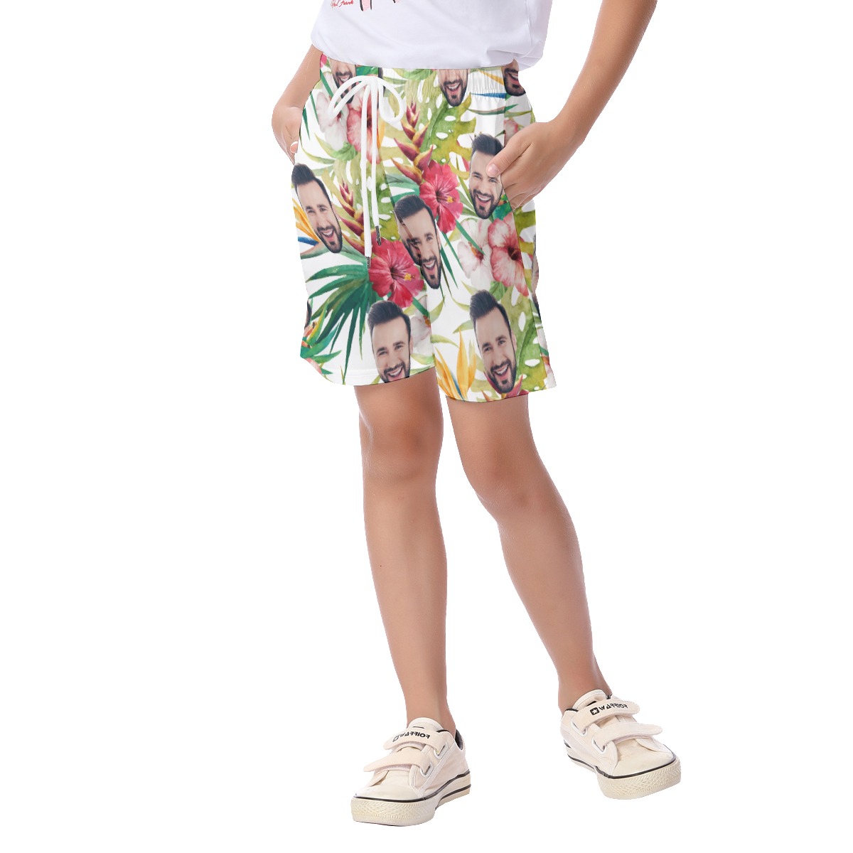 Cute Custom Face Hibicus Aloha Beach Shorts For Kids