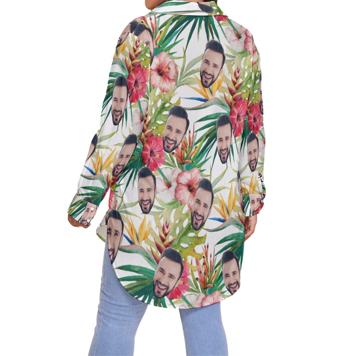 Unique Custom Face Hibicus Patterns Hawaiian Plus Size Shirt For Women