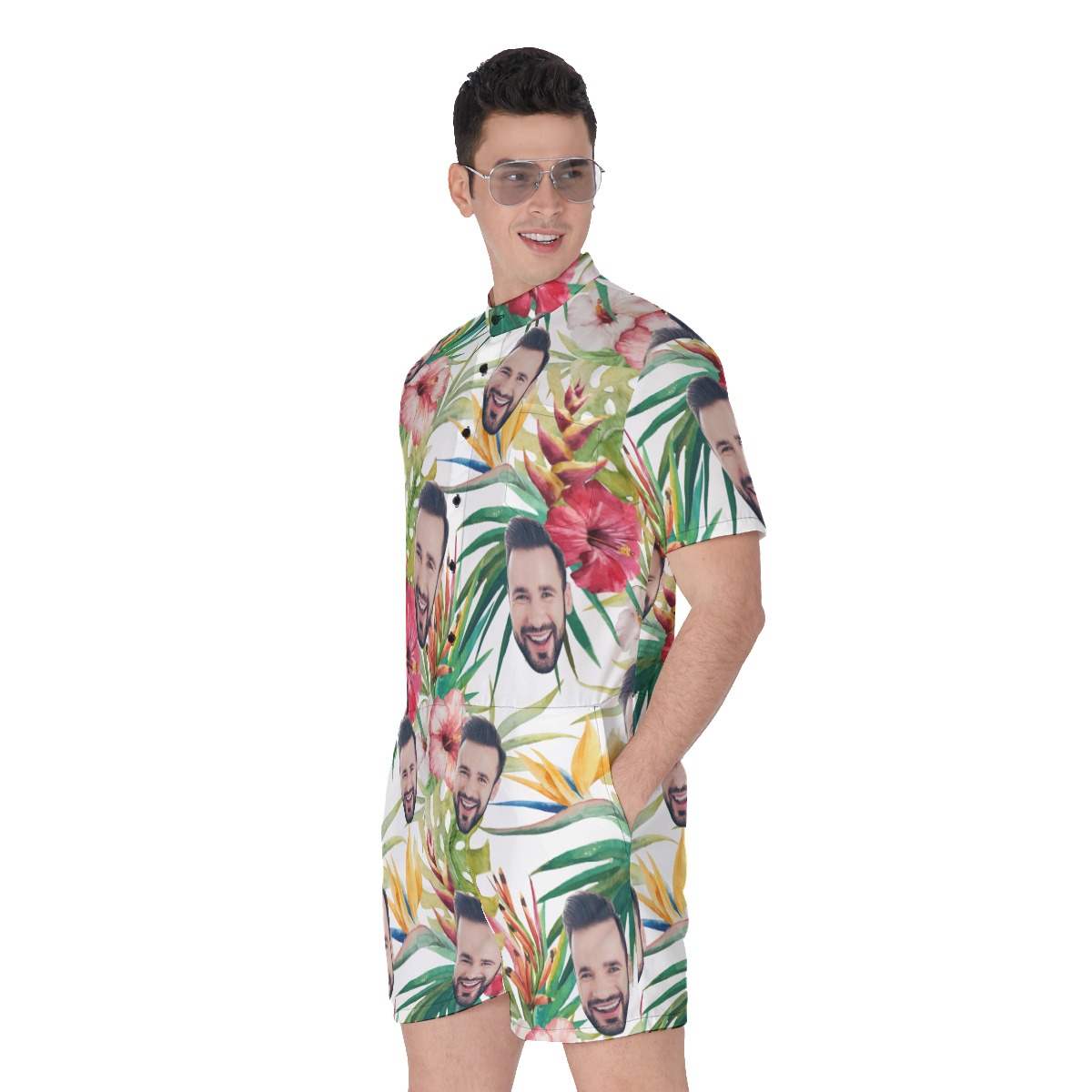 Tropical Hibicus Custom Face Hawaiian Romper