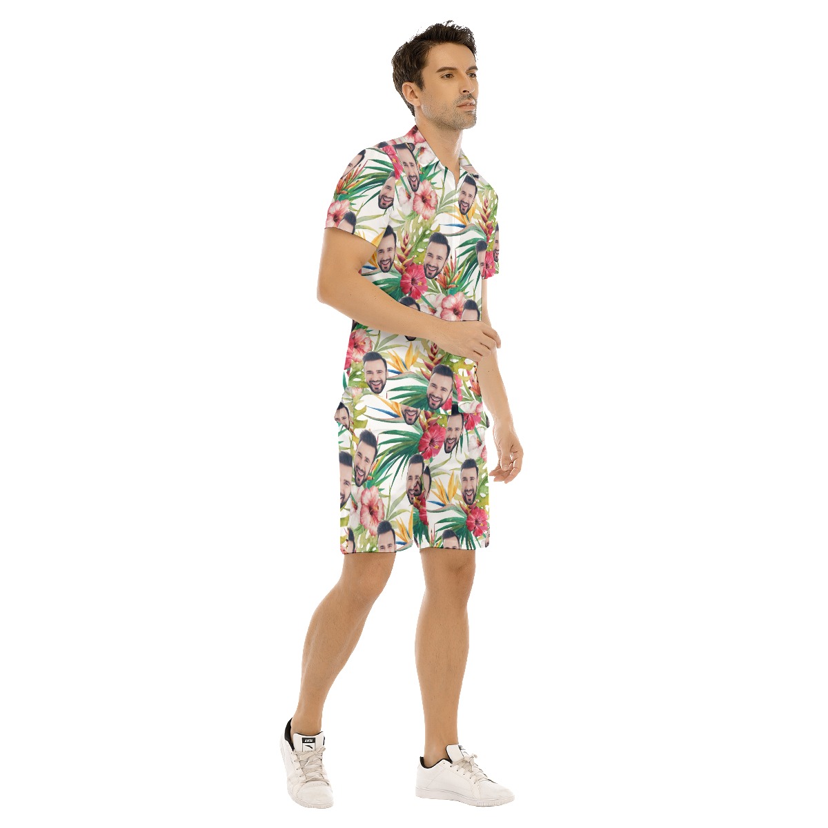 Funny Custom Face Mix Tropical Hibicus Hawaiian Shirt And Matching Shorts