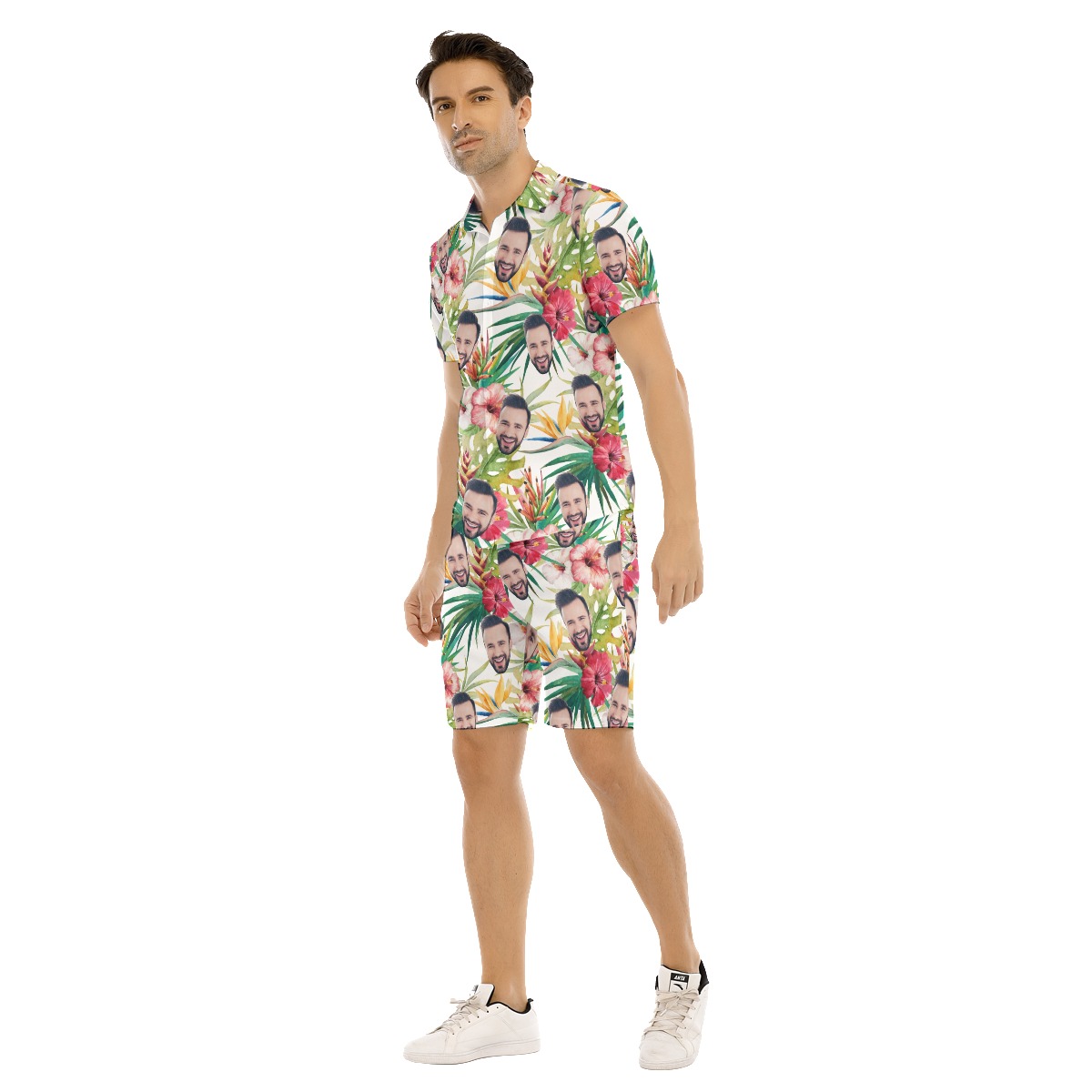 Funny Custom Face Mix Tropical Hibicus Hawaiian Shirt And Matching Shorts