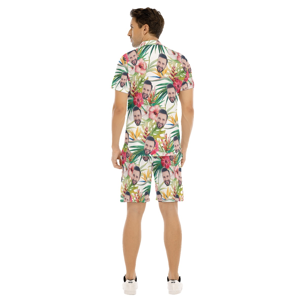 Funny Custom Face Mix Tropical Hibicus Hawaiian Shirt And Matching Shorts