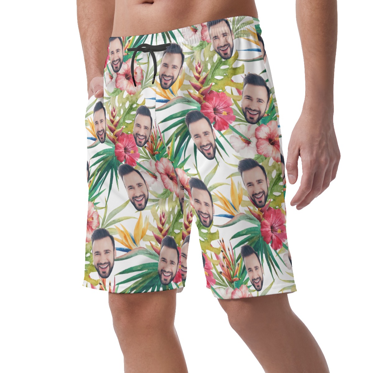 Custom Face Tropical Hibicus Summer Shorts For Men