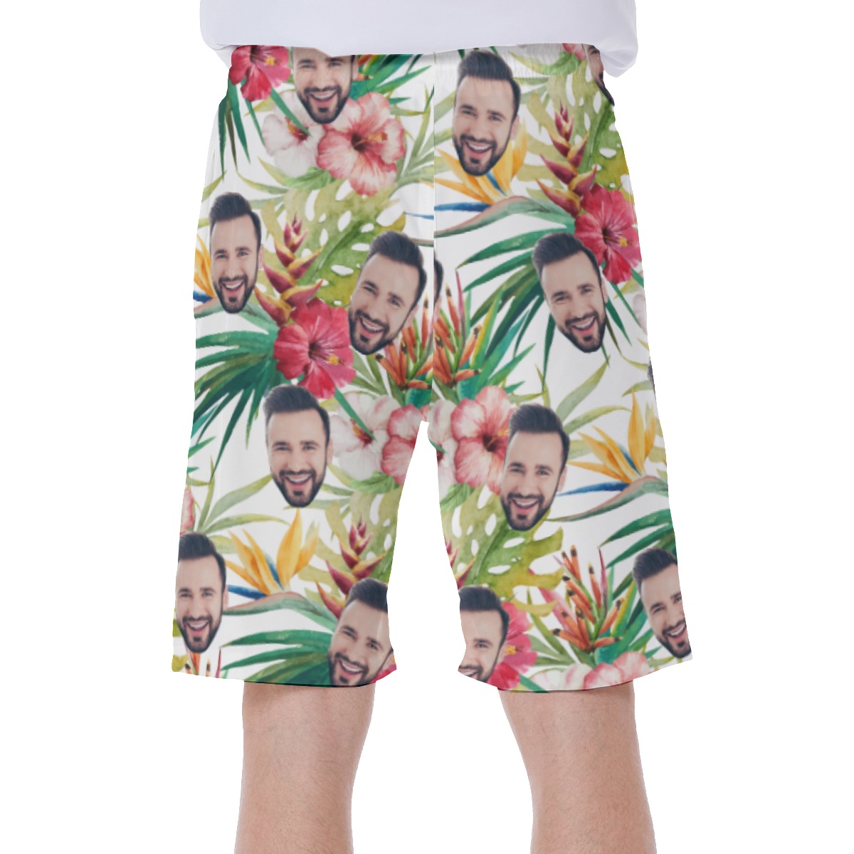 Funny Custom Face Tropical Hibicus Vacation Swim Trunks