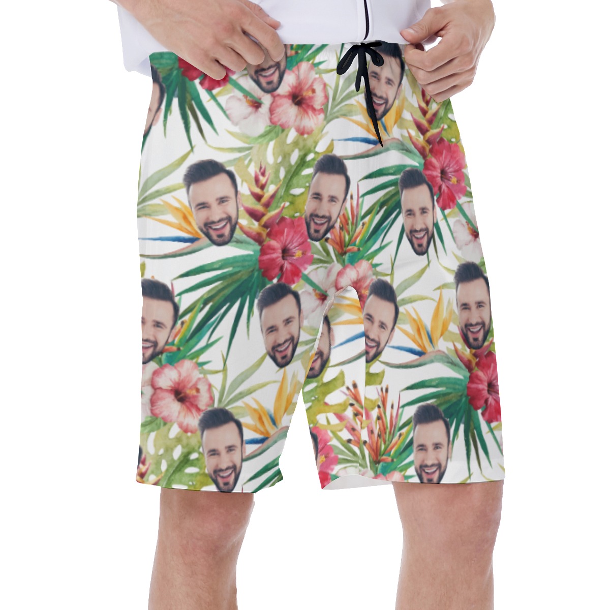 Funny Custom Face Tropical Hibicus Vacation Swim Trunks