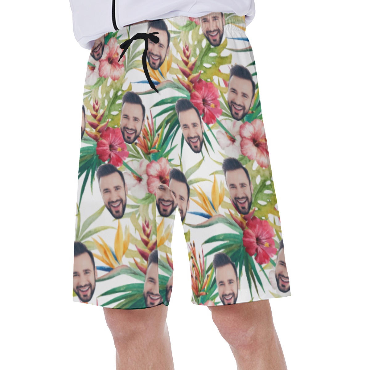 Funny Custom Face Tropical Hibicus Vacation Swim Trunks