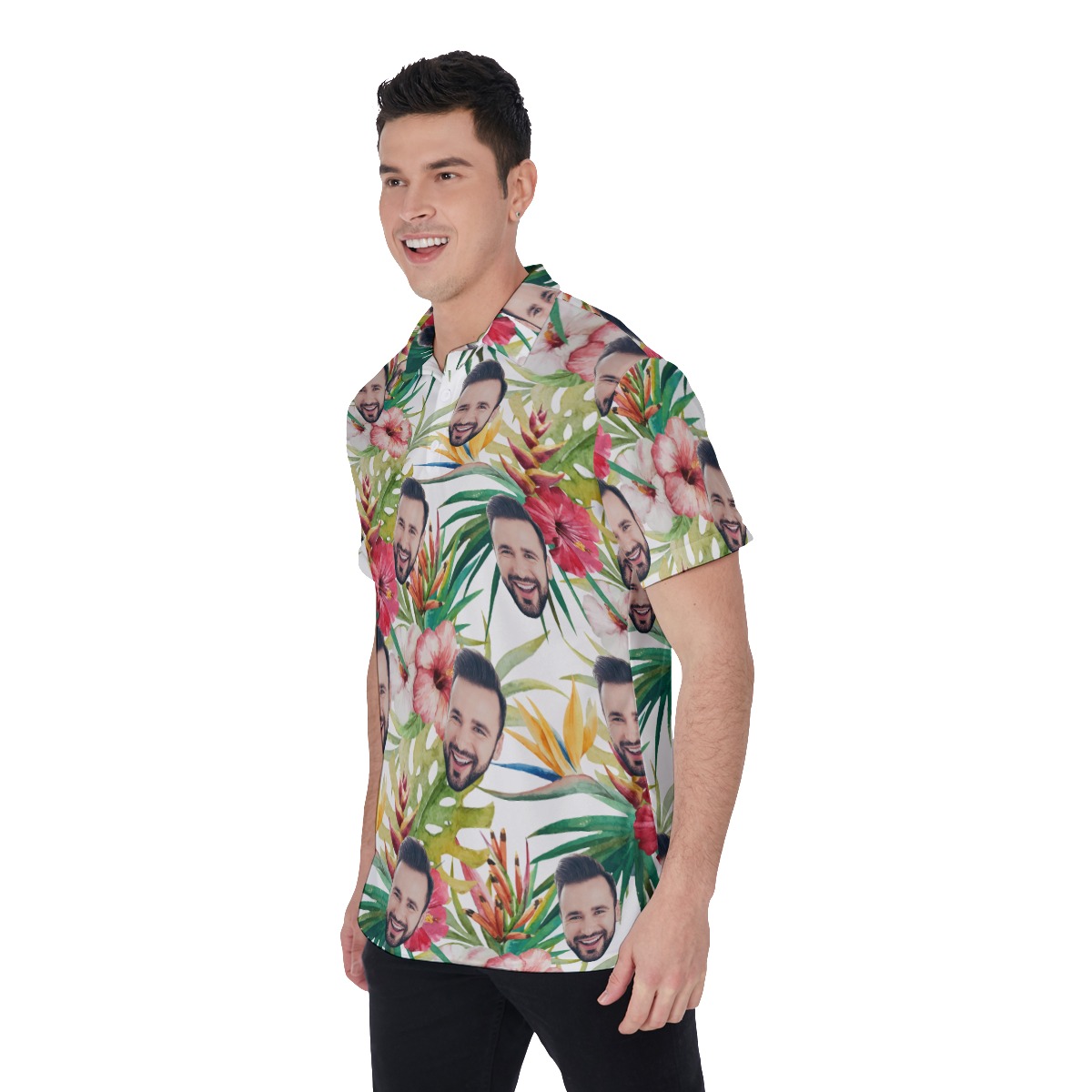 Custom Floral Hibicus Hawaiian Polo Shirt With Face