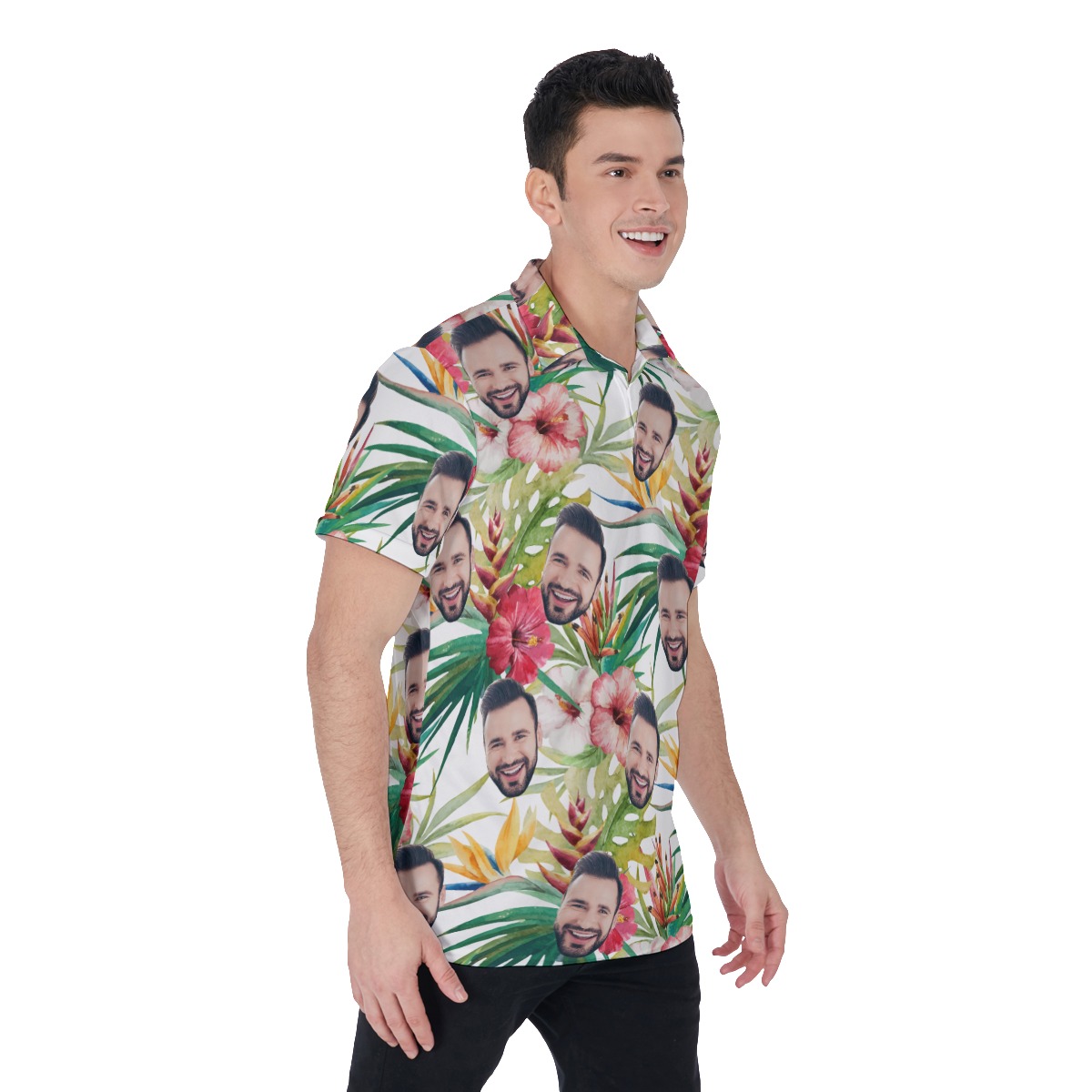 Custom Floral Hibicus Hawaiian Polo Shirt With Face