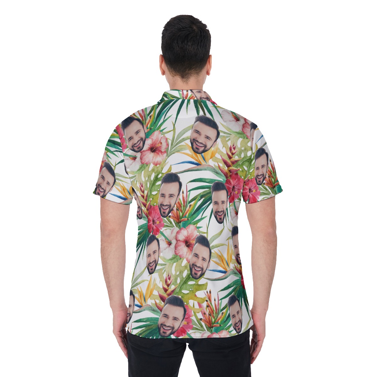 Custom Floral Hibicus Hawaiian Polo Shirt With Face