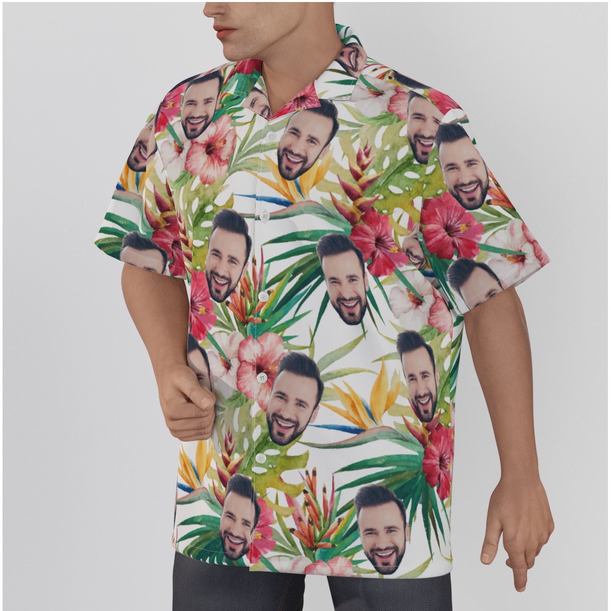 Tropical Hibicus Custom Face Hawaiian Shirt