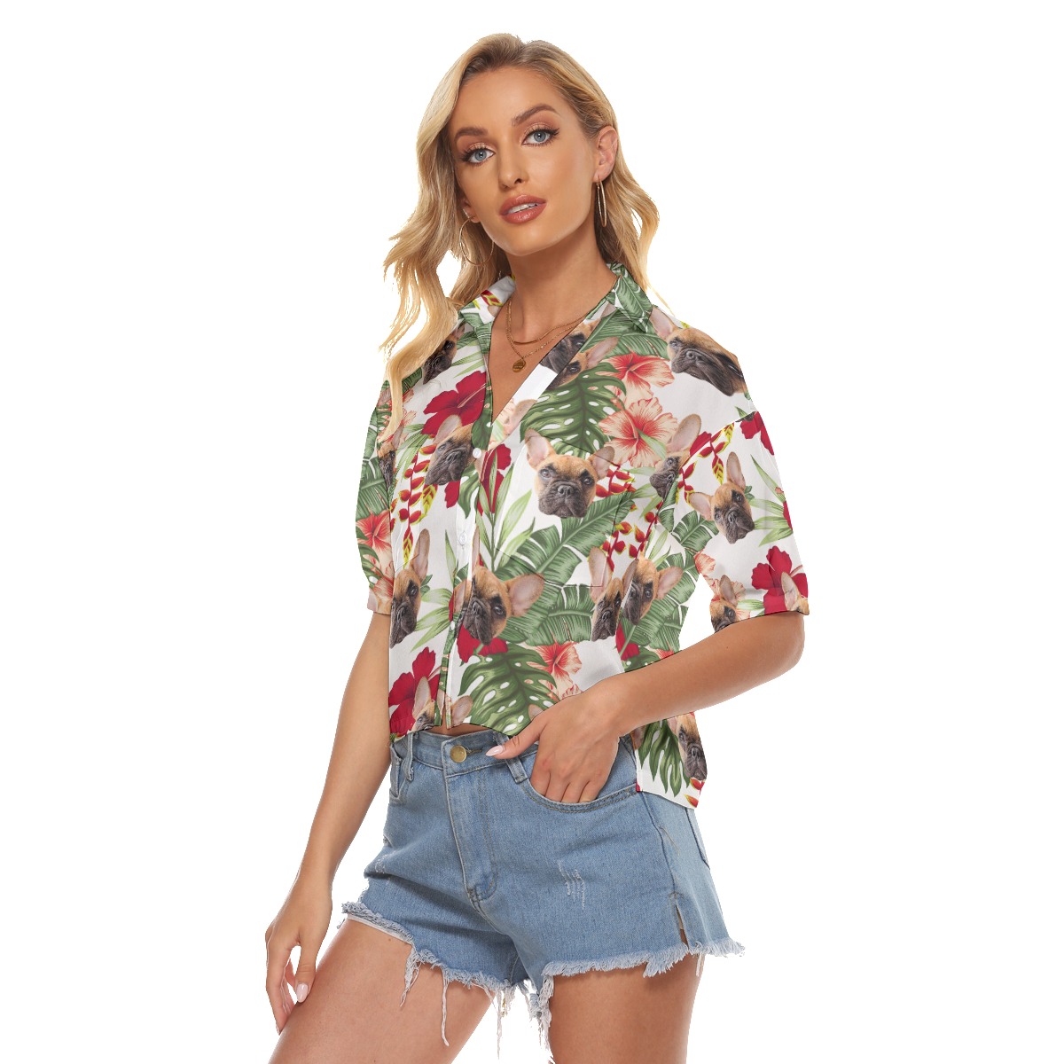 Custom Pet Photo Cropped Aloha Shirt For Women