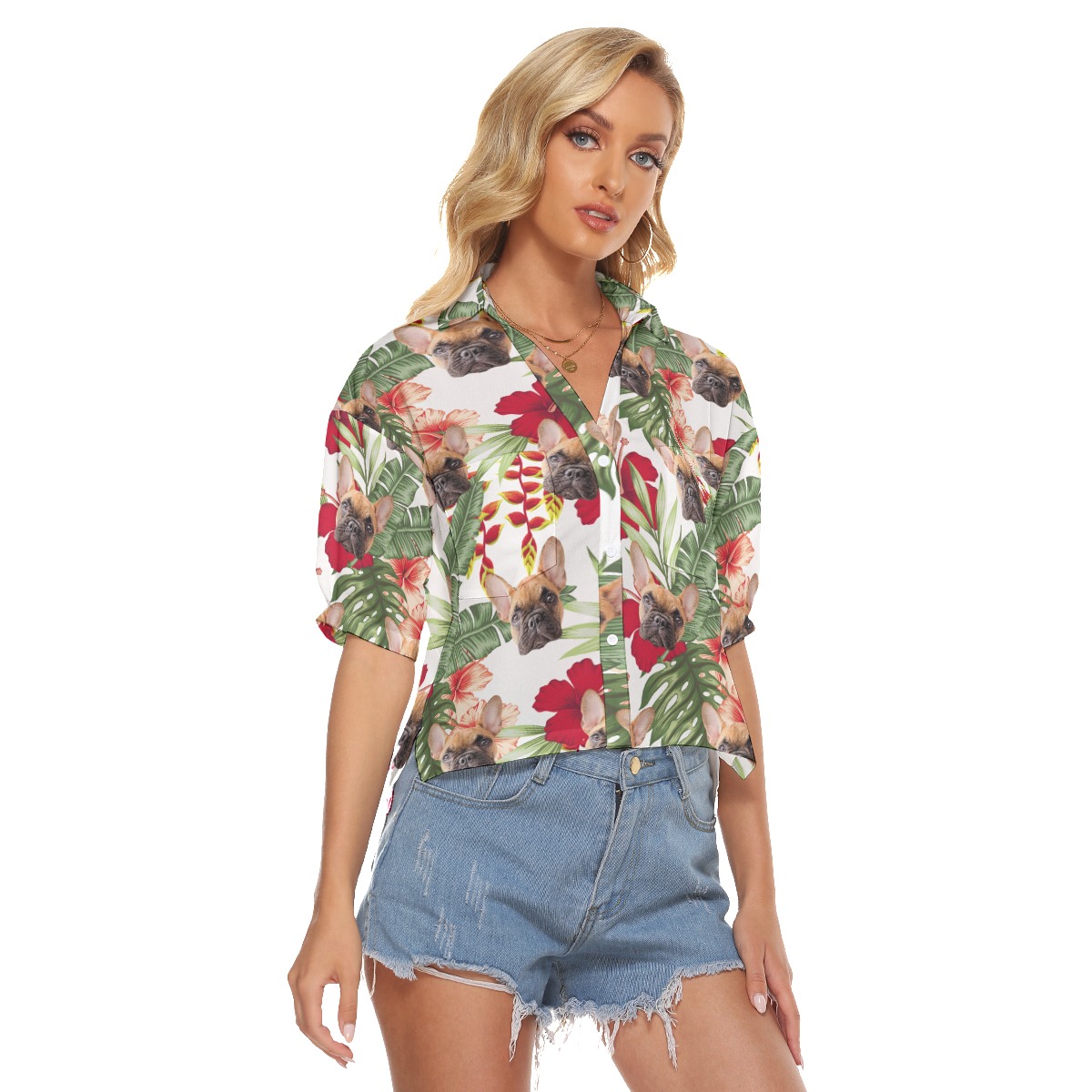 Custom Pet Photo Cropped Aloha Shirt For Women