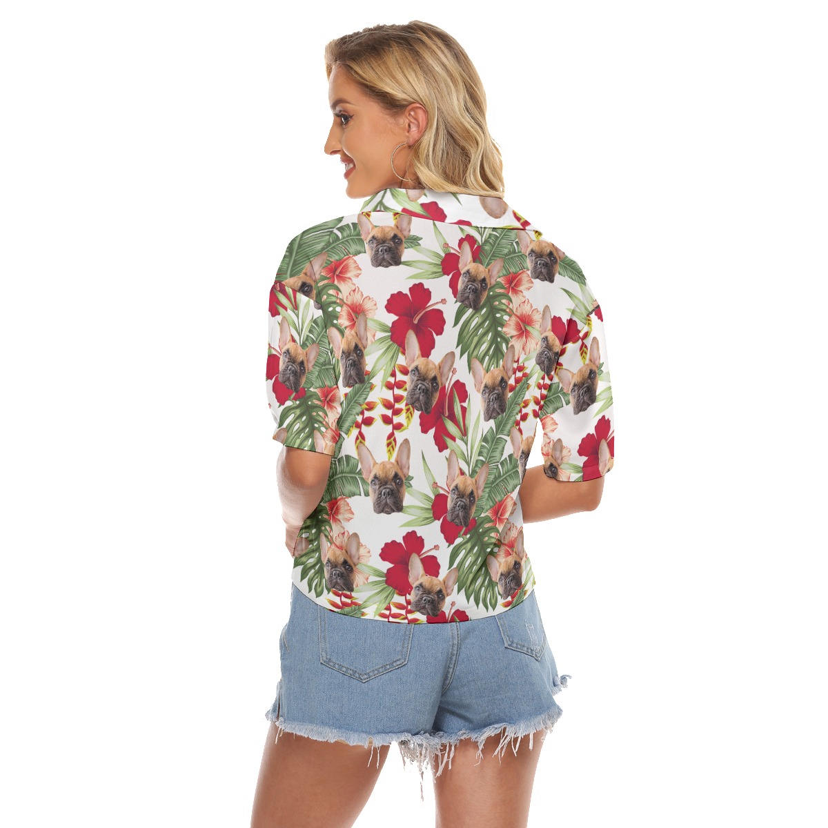 Custom Pet Photo Cropped Aloha Shirt For Women
