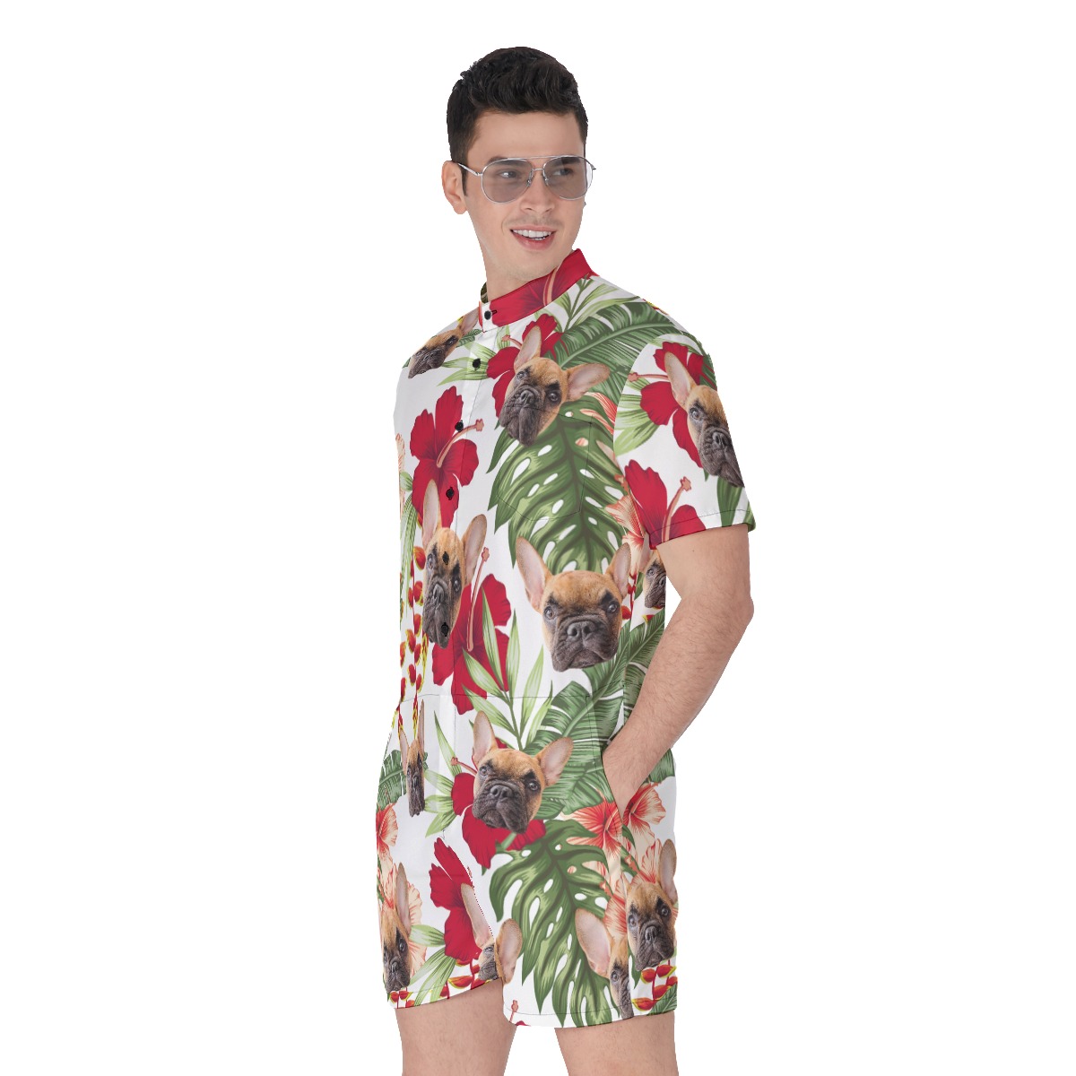 Custom Pet Floral Hawaiian Romper For Men