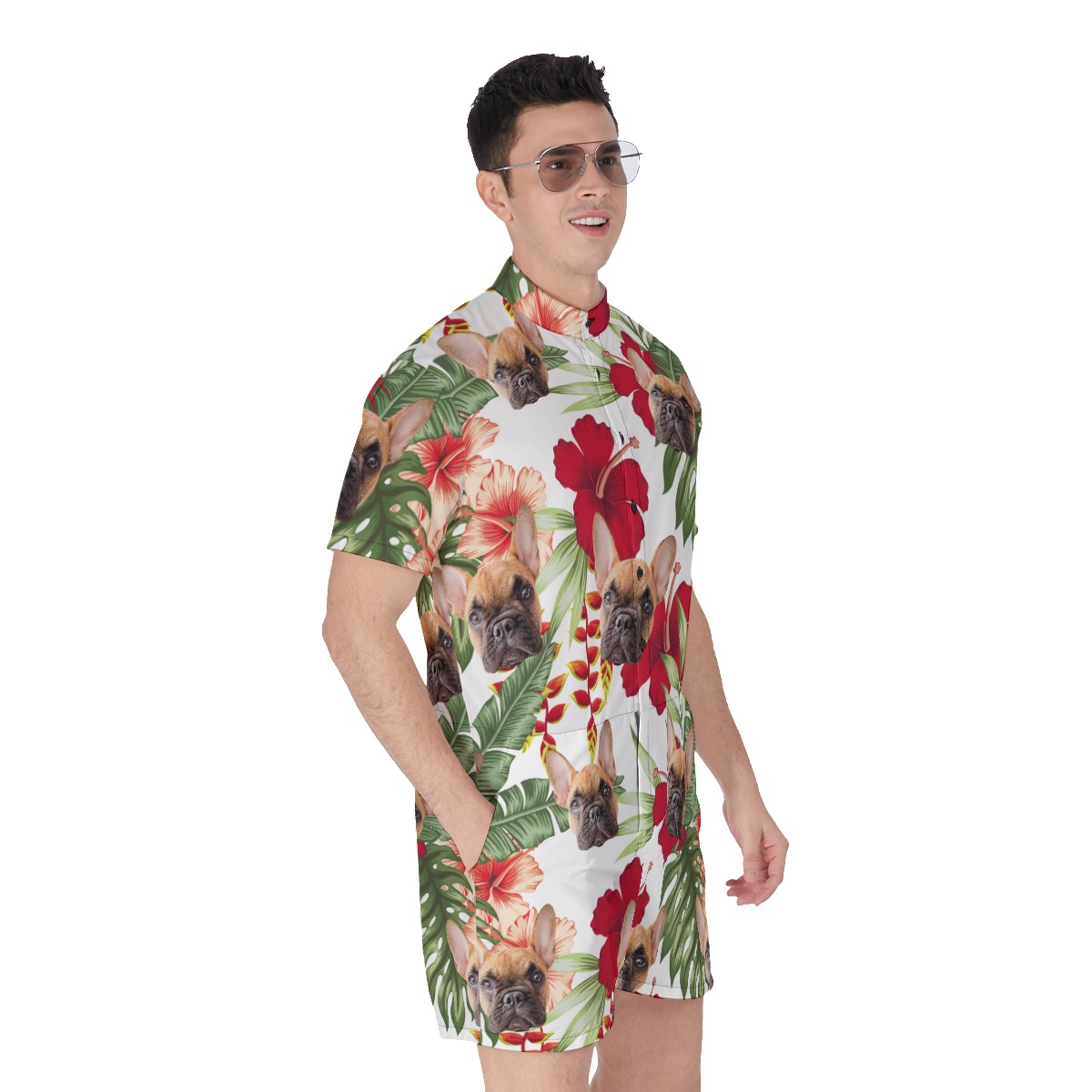 Custom Pet Floral Hawaiian Romper For Men