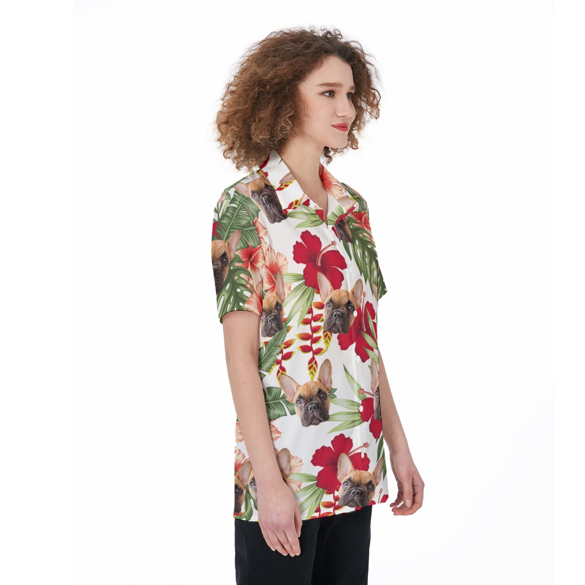 Cat And Dog Custom Floral Hawaiian Shirt For Women