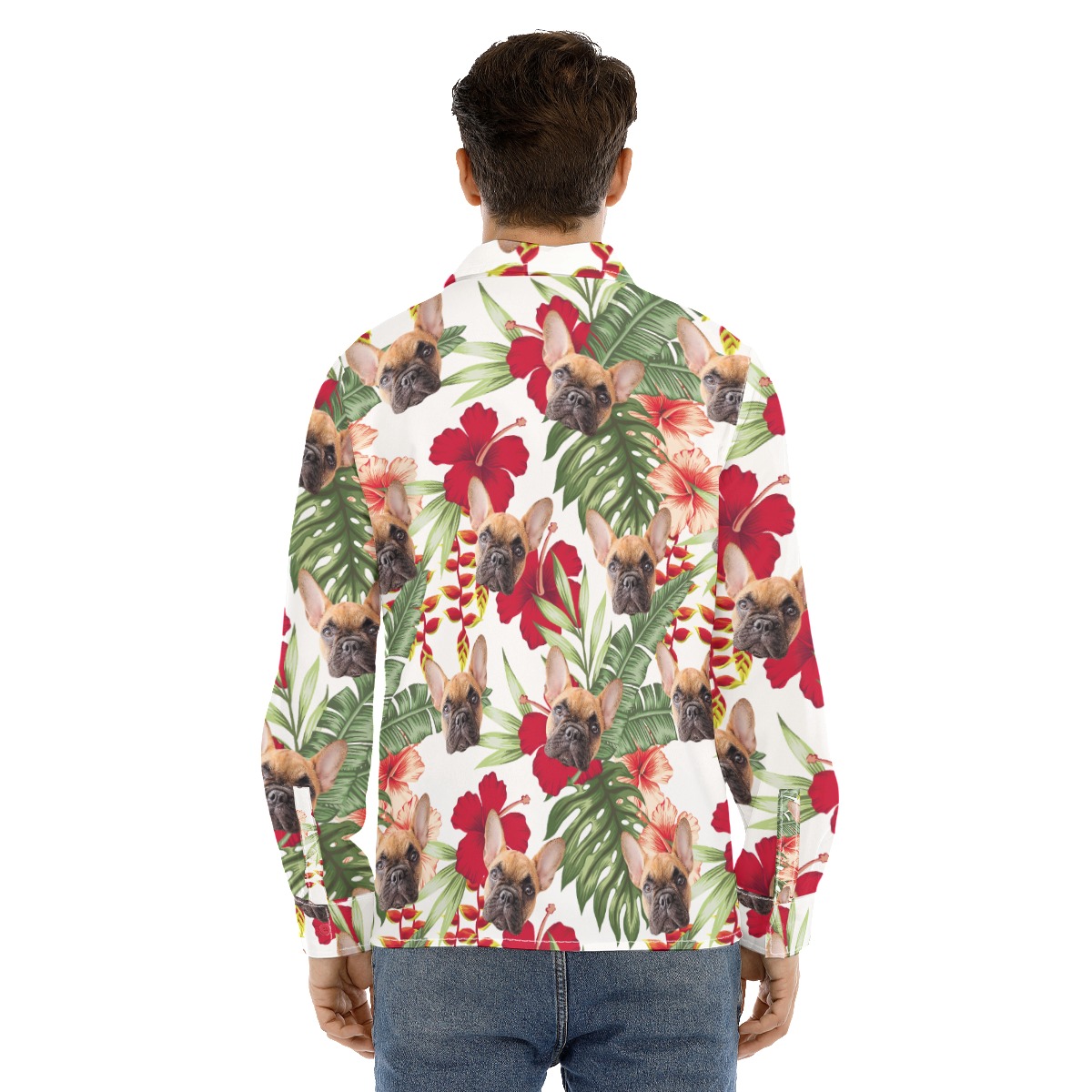Custom Pet Photo Long Sleeve Hawaiian Shirts For Men