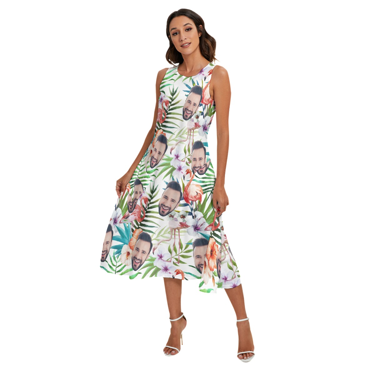 Floral Flamingo Custom Face Hawaiian Long Dress With Pocket For Women