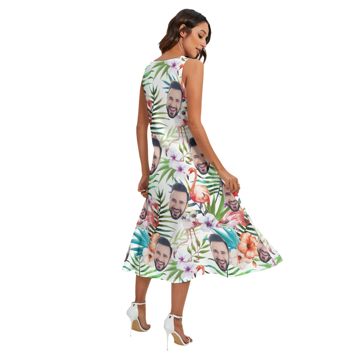 Floral Flamingo Custom Face Hawaiian Long Dress With Pocket For Women