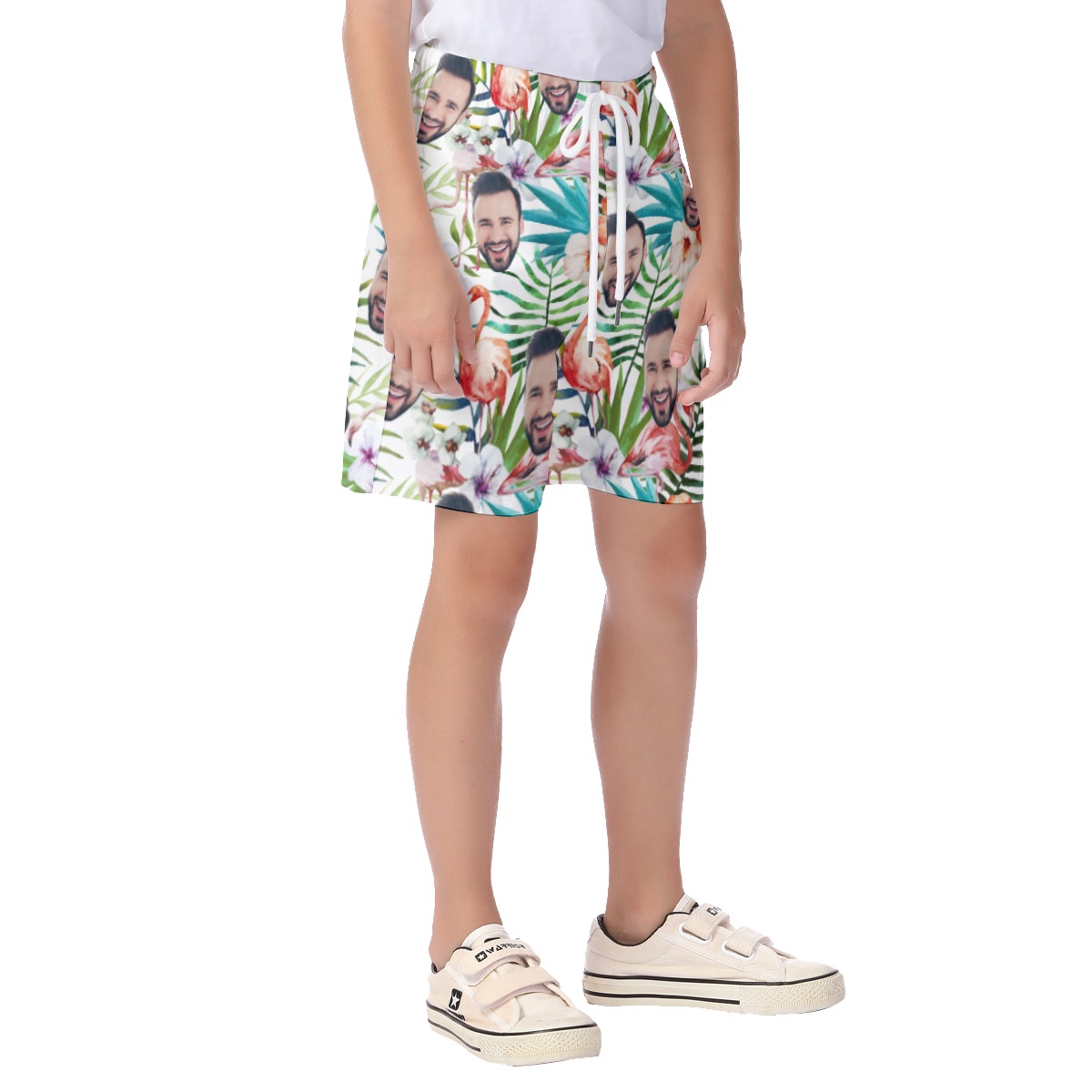 Cute Floral Flamingo Custom Face Kid's Beach Shorts