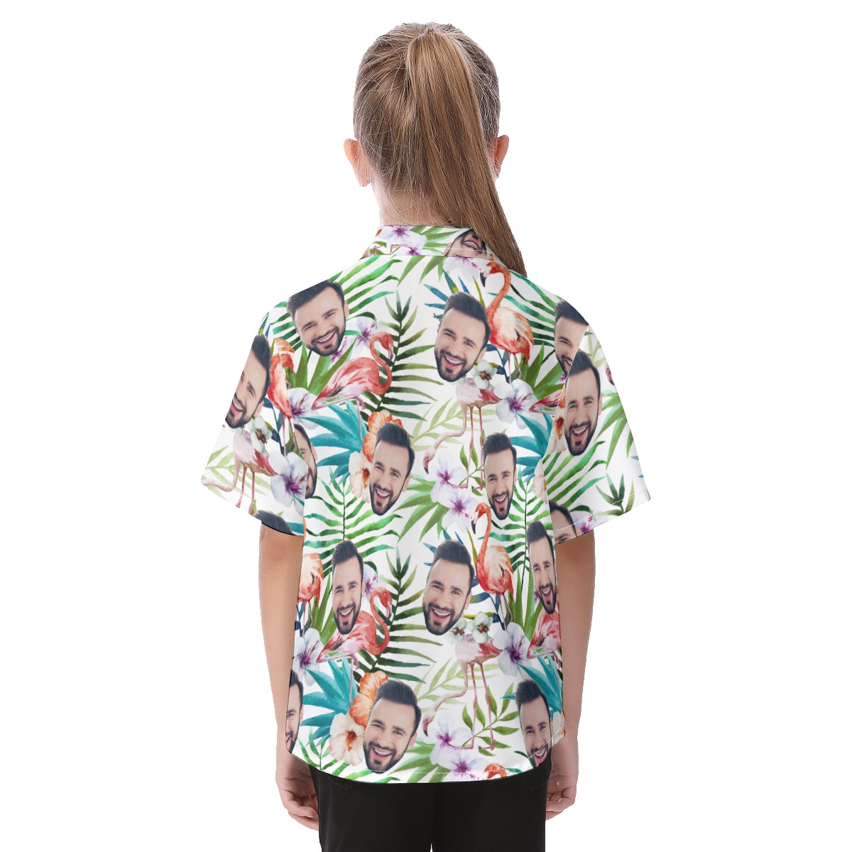 Cute Tropical Flamingo Custom Face Aloha Button Up Shirt For Kids