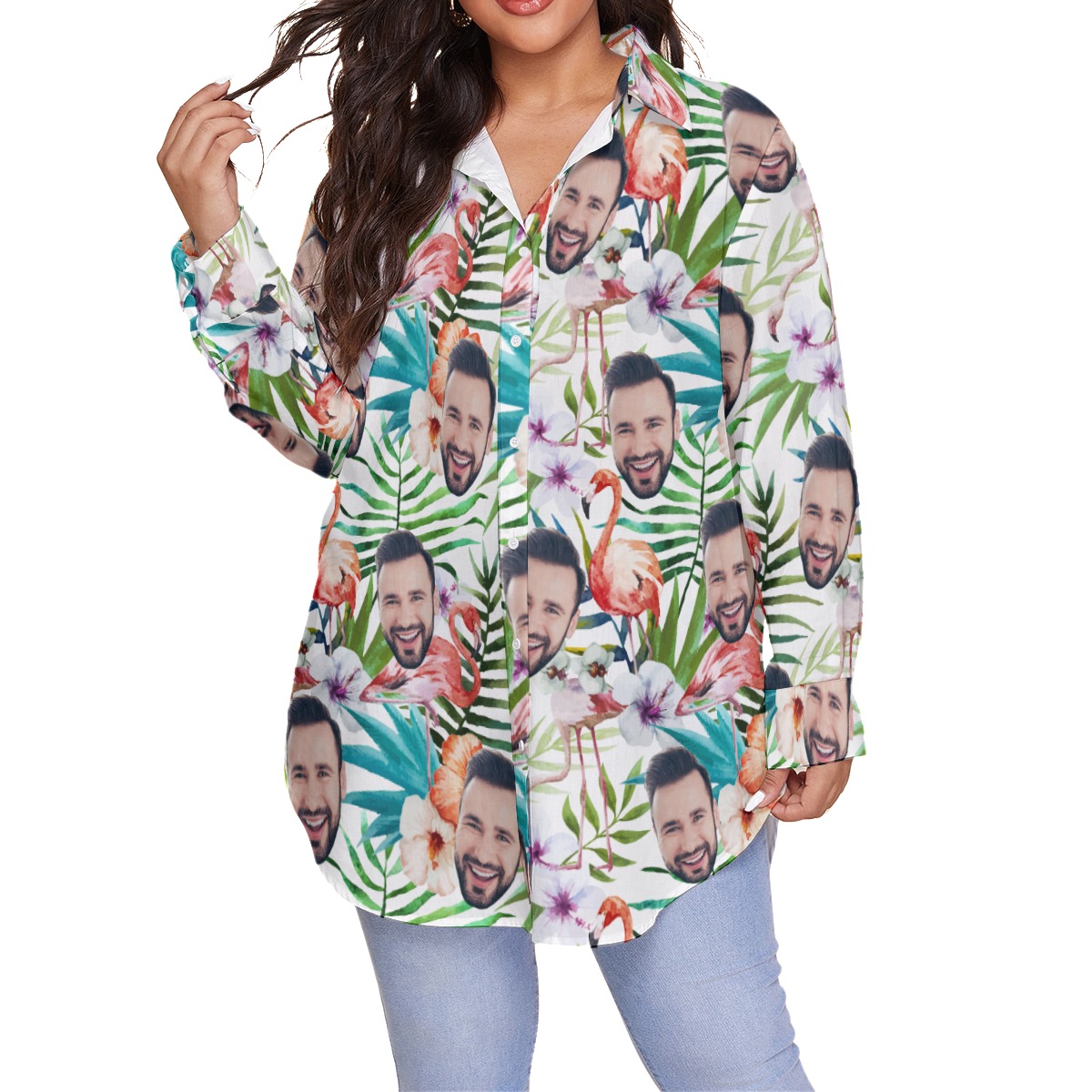 Personalized Floral Flamingo Hawaiian Plus Size Shirt For Women - variant image 1