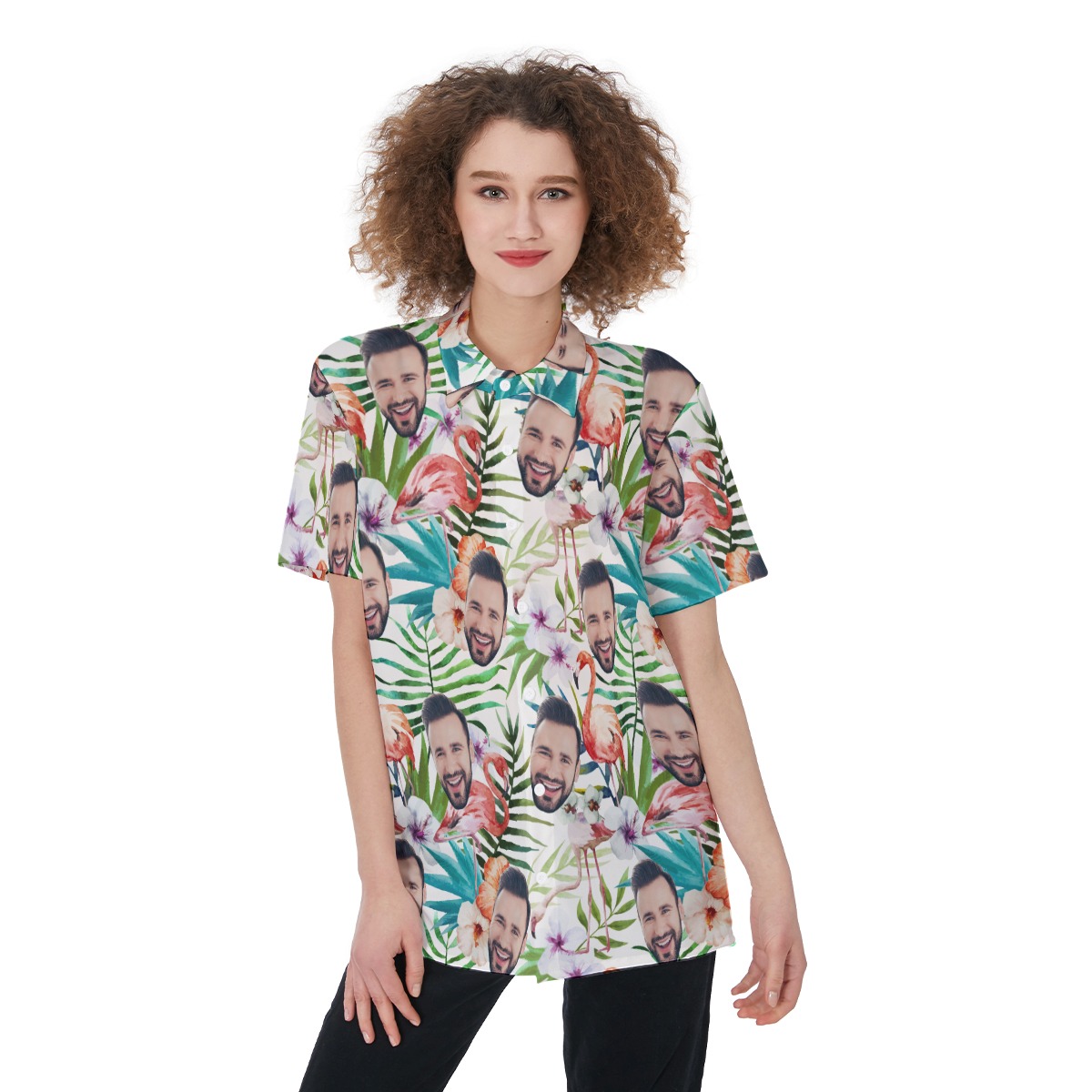 Floral Flamingo Custom Face Aloha Shirt For Women - variant image 1