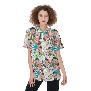 Floral Flamingo Custom Face Aloha Shirt For Women