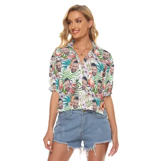 Custom Floral Flamingo Hawaiian Crop Top Shirt With Face