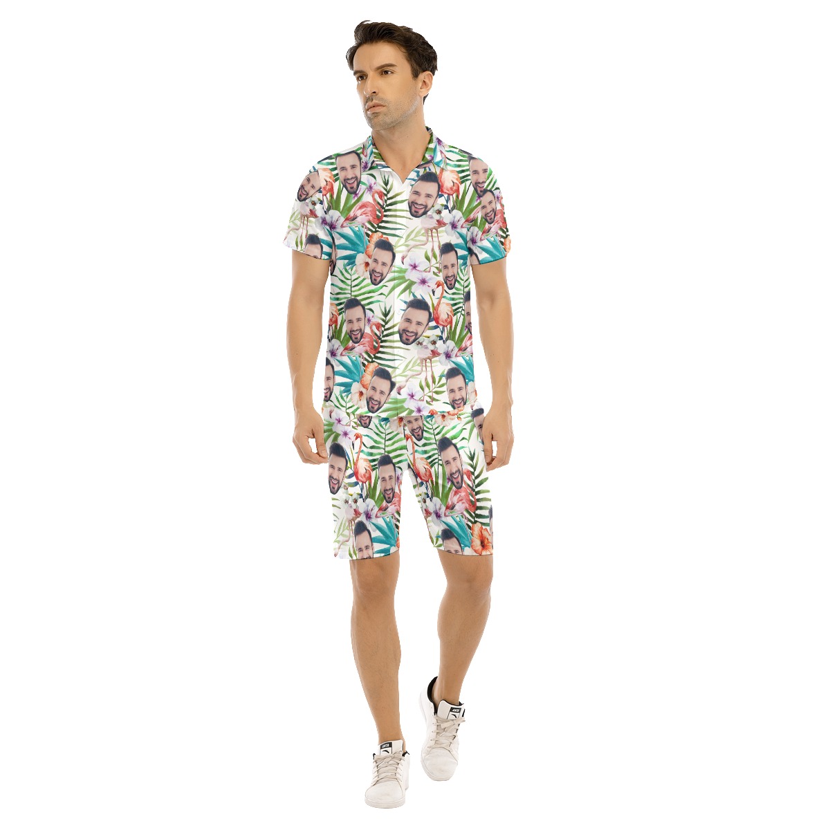 Unique Tropical Flamingo Custom Face Hawaiian Shirt And Shorts For Men - variant image 1