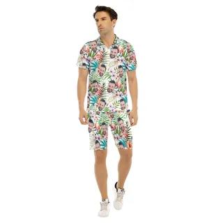 Unique Tropical Flamingo Custom Face Hawaiian Shirt And Shorts For Men