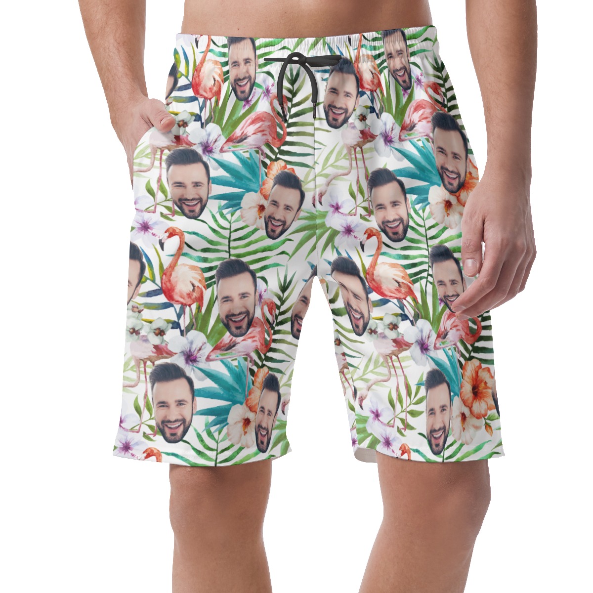Tropical Flamingo Custom Face Summer Beach Shorts For Men - variant image 1
