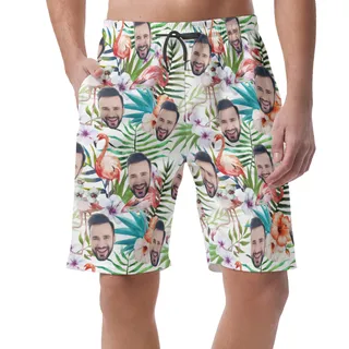 Tropical Flamingo Custom Face Summer Beach Shorts For Men
