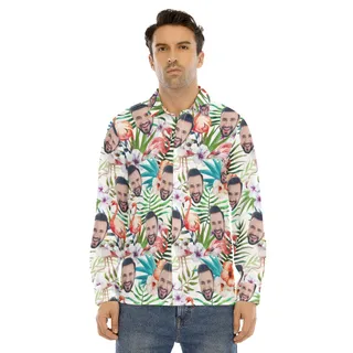 Funny Custom Face Tropical Flamingo Hawaiian Long Sleeve Shirt