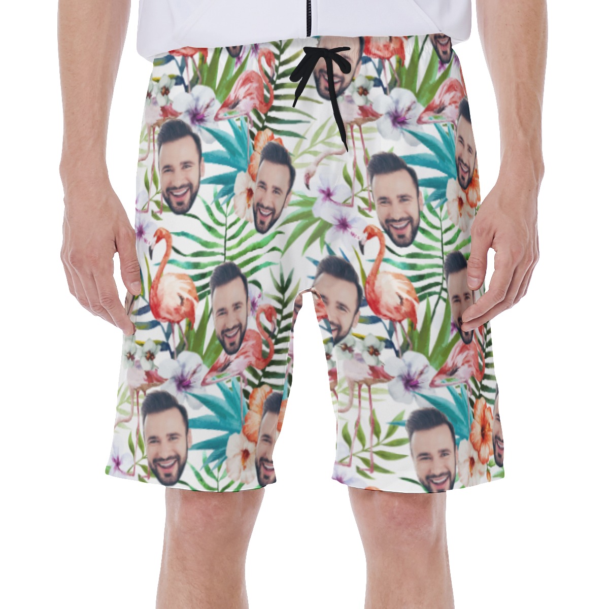 Tropical Flamingo Hawaiian Swim Trunks Custom With Face - variant image 1