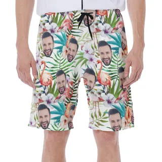 Tropical Flamingo Hawaiian Swim Trunks Custom With Face