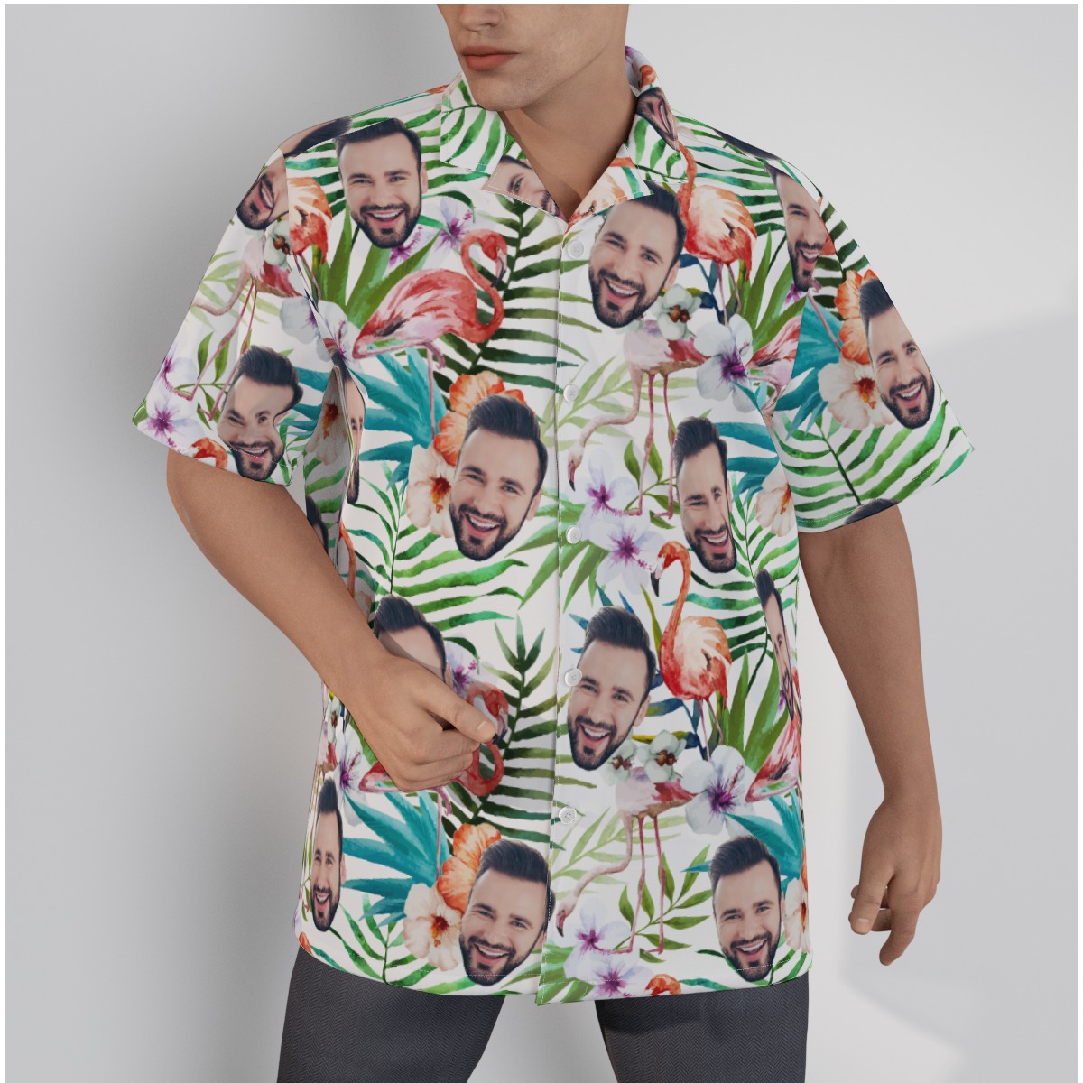 Tropical Flamingo Custom Face Hawaiian Shirt - variant image 1