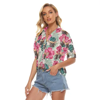 Custom Dog Photo Cropped Hawaiian Shirt For Women
