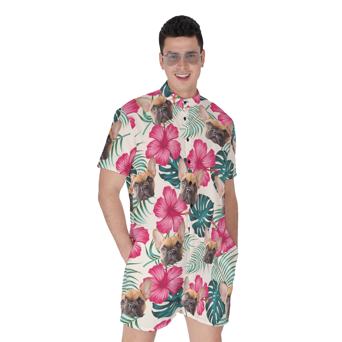 Men's Custom Cat And Dog Hawaiian Romper - variant image 1