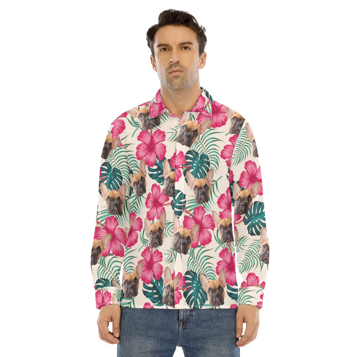 Men's Custom Pet Long Sleeve Hawaiian Shirt - variant image 1