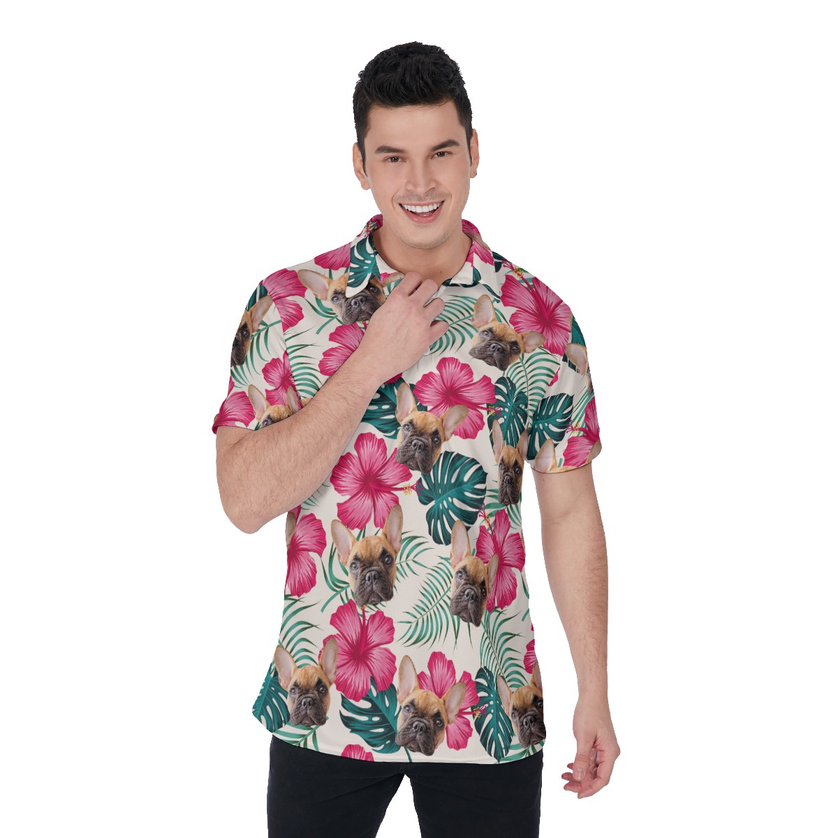 Men's Custom Cat And Dog Polo Hawaiian Shirt - variant image 1