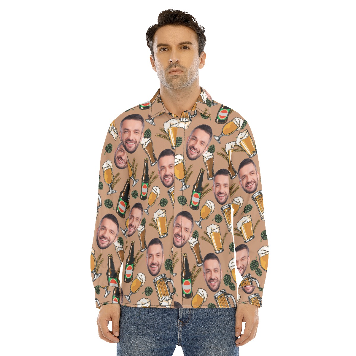 Funny Personalized Beer Aloha Long Sleeve Shirt For Men - variant image 1