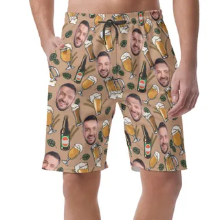 Funny Custom Face Beer Summer Beach Shorts For Men
