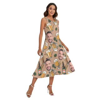 Beer Custom Face Sleeveless Dress With Pockets