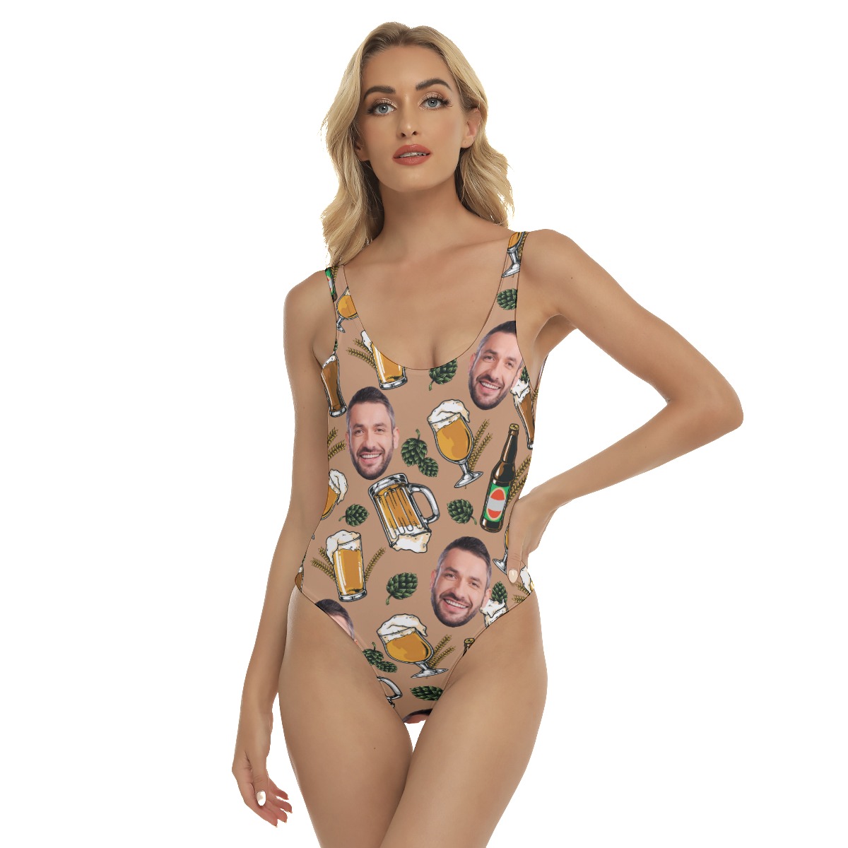 Custom Face Beer Hawaiian One Piece Swimsuit For Women - variant image 1