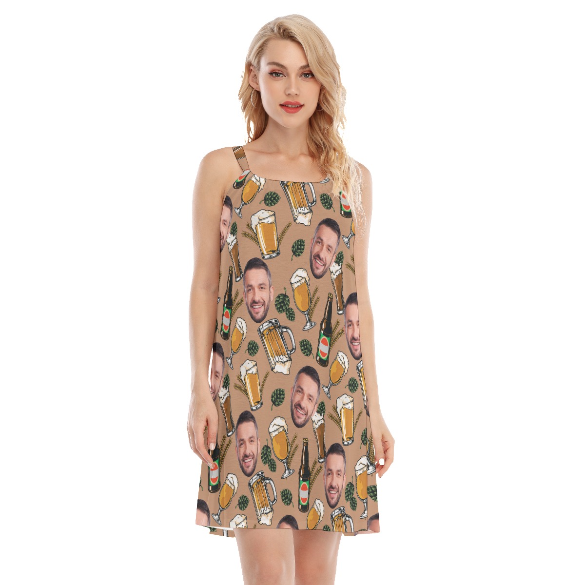 Funny Custom Face Beer Summer Aloha Cami Dress - variant image 1