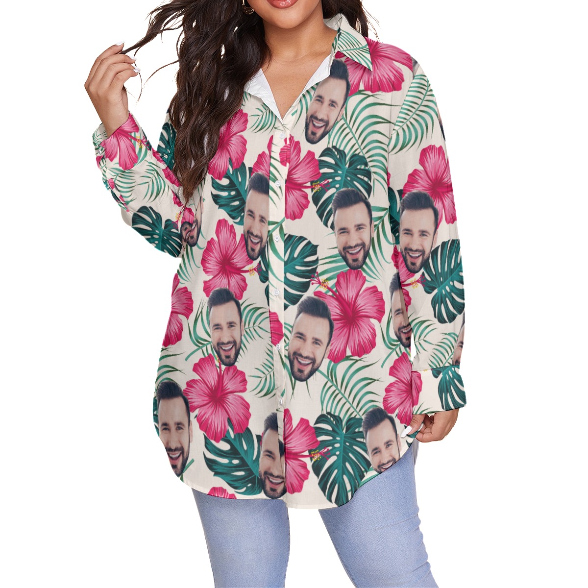 Women's Custom Face Plus Size Hawaiian Shirt - variant image 1