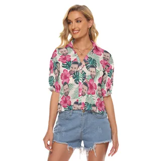 Women's Custom Face Crop Top Hawaiian Shirt
