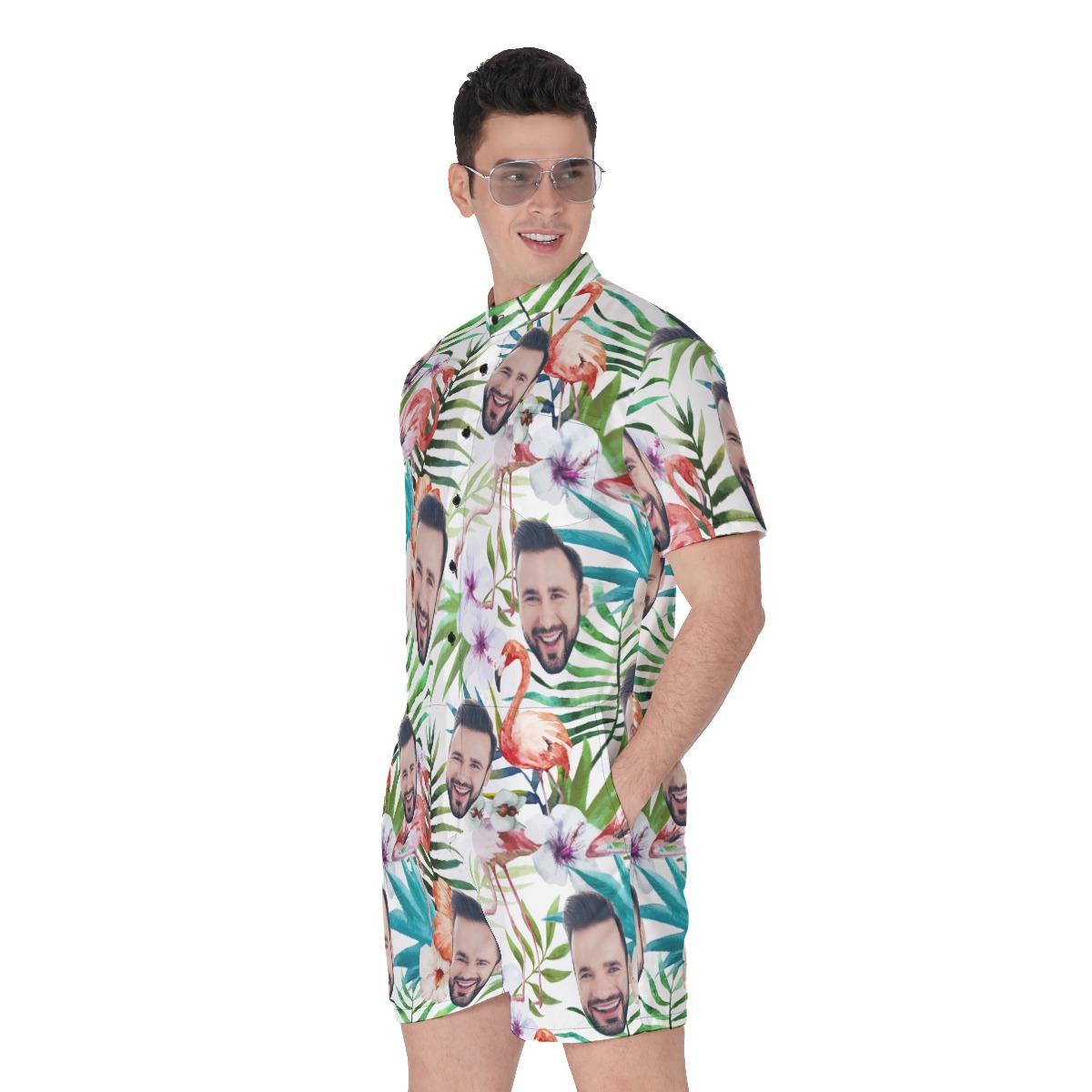 Cool Custom Face Tropical Flamingo Hawaiian Romper